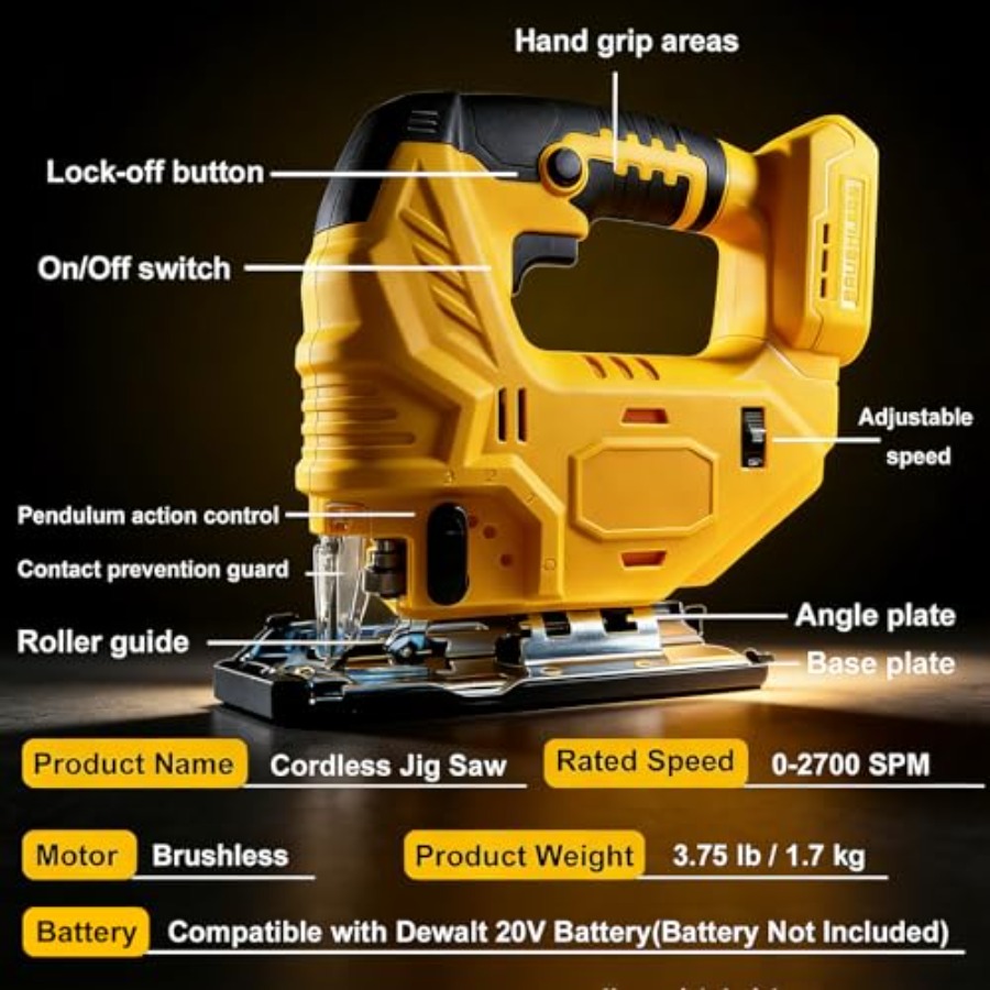 Cordless Jig Saw 20V, Brushles - Jigsaw Orbital Blade avaliação e preço